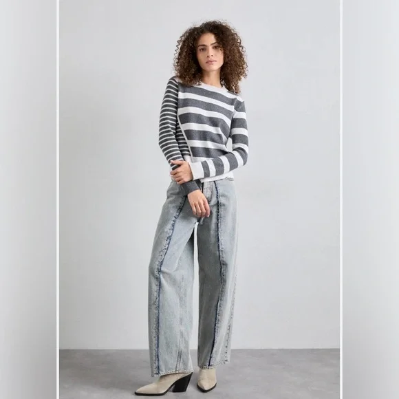 Baum und pferdgarten horizontal strip grey wool crew neck sweater size M - Picture 2 of 6